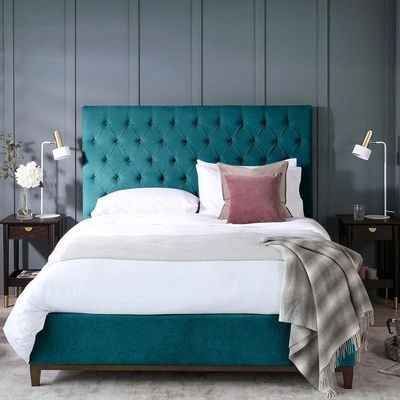 Modway Button Tufted Single Bed Frame 100x200cm-Teal -Elegant Upholstered Bed with Button Tufted-Modern Design with Padded Headboard-Sturdy Base-Soft Fabric Finish-Ideal for Bedrooms & Villas - Image 2