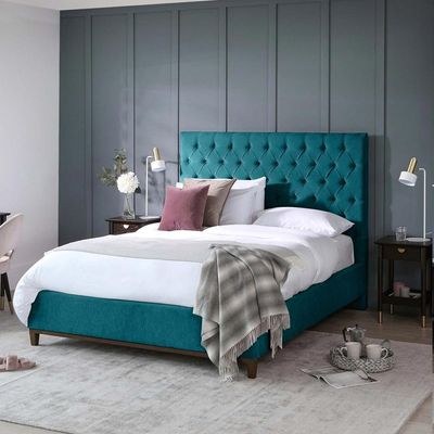 Modway Button Tufted Single Bed Frame 100x200cm-Teal -Elegant Upholstered Bed with Button Tufted-Modern Design with Padded Headboard-Sturdy Base-Soft Fabric Finish-Ideal for Bedrooms & Villas - Image 4