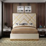 Wayfair Velvet Super King Bed Frame 200x200cm-White-Elegant Upholstered Bed with Channel Tufted-Modern Design with Padded Headboard-Gold Metal Strip -Sturdy Base-Soft Fabric Finish-Ideal for Bedrooms & Villas