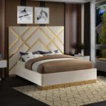 Wayfair Velvet Super King Bed Frame 200x200cm-White-Elegant Upholstered Bed with Channel Tufted-Modern Design with Padded Headboard-Gold Metal Strip -Sturdy Base-Soft Fabric Finish-Ideal for Bedrooms & Villas