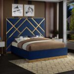 Wayfair Velvet Super King Bed Frame 200x200cm-Navy Blue-Elegant Upholstered Bed with Channel Tufted-Modern Design with Padded Headboard-Gold Metal Strip -Sturdy Base-Soft Fabric Finish-Ideal for Bedrooms & Villas