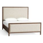 Addison Upholstered Queen Bed Frame 160x200cm-Beige-Elegant Upholstered Bed-Modern Design with Padded Headboard-Sturdy Base-Soft Fabric Finish-Ideal for Bedrooms & Villas