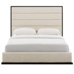 Ashwood Linen Upholstered Platform King Bed Frame 180x200cm-Beige-Elegant Upholstered Bed with Channel Tufted-Modern Design with Padded Headboard-Sturdy Base-Soft Fabric Finish-Ideal for Bedrooms & Villas