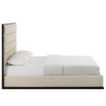 Ashwood Linen Upholstered Platform King Bed Frame 180x200cm-Beige-Elegant Upholstered Bed with Channel Tufted-Modern Design with Padded Headboard-Sturdy Base-Soft Fabric Finish-Ideal for Bedrooms & Villas