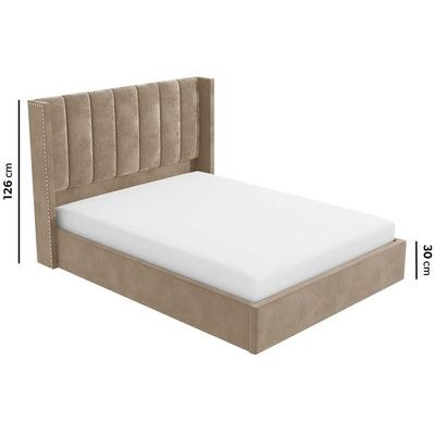 Maddoo Wing Back Super King Bed Frame 200x200cm-Beige-Elegant Upholstered Bed with Channel Tufted-Modern Design with Wingback Headboard-Sturdy Base-Soft Fabric Finish-Ideal for Bedrooms & Villas - Image 3