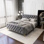 Alaysia Stitched Tufted Velvet Upholstery 120X200 Single Bed- Grey