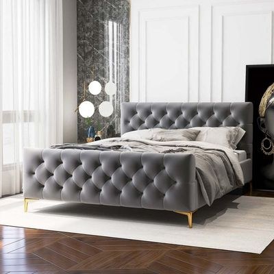 Alaysia Stitched Tufted Velvet Upholstery 160X200 Queen Bed -Grey - Image 4