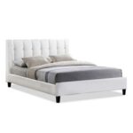 Vino Modern Single Bed Frame 100x200cm-White-Elegant Upholstered Bed with Channel Tufted-Modern Design with Padded Headboard-Sturdy Base-Faux Leather Finish-Ideal for Bedrooms & Villas