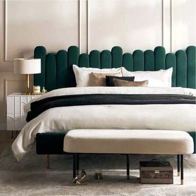 Matteo Plush Velvet Single Bed Frame 120x200cm-Green-Elegant Upholstered Bed with Channel Tufted-Modern Design with Extended Headboard-Sturdy Base-Soft Fabric Finish-Ideal for Bedrooms & Villas