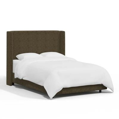 Goodrich Velvet Upholstered Queen Bed Frame 160x200cm-Brown-Elegant Upholstered Bed with Plain Headboard-Modern Design with Wingback Headboard-Sturdy Base-Soft Fabric Finish-Ideal for Bedrooms & Villas