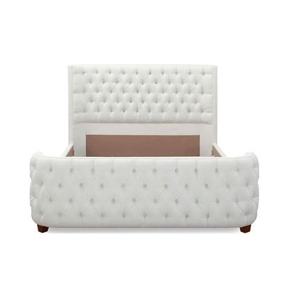 Jennifer Brooklyn Tufted Headboard King Bed Bed Frame 180x200cm-White - Elegant Upholstered Bed with Tufting - Modern Design with Padded Headboard - Sturdy Base - Soft Fabric Finish - Ideal for Bedrooms & Villas