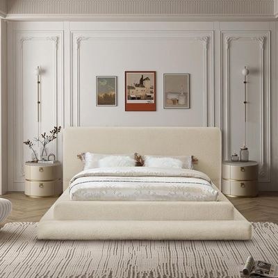 Devine Premium Queen Bed Frame 160x200cm-Beige-Elegant Upholstered Bed-Modern Low Profile Design-Sturdy Base-Soft Fabric Finish-Ideal for Bedrooms & Villas - Image 2