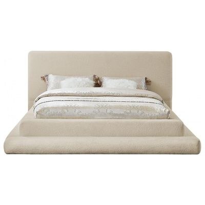 Devine Premium Queen Bed Frame 160x200cm-Beige-Elegant Upholstered Bed-Modern Low Profile Design-Sturdy Base-Soft Fabric Finish-Ideal for Bedrooms & Villas