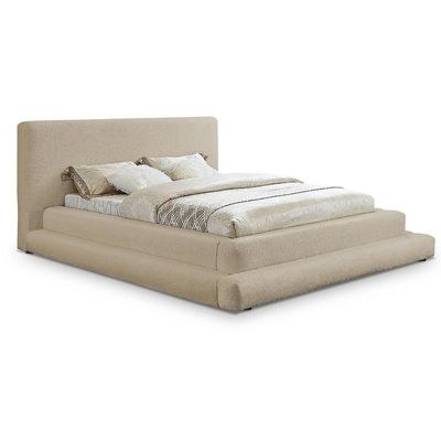 Devine Premium Queen Bed Frame 160x200cm-Beige-Elegant Upholstered Bed-Modern Low Profile Design-Sturdy Base-Soft Fabric Finish-Ideal for Bedrooms & Villas - Image 4