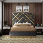 Wayfair Velvet Super King Bed Frame 200x200cm-Dark Grey-Elegant Upholstered Bed with Channel Tufted-Modern Design with Padded Headboard-Gold Metal Strip -Sturdy Base-Soft Fabric Finish-Ideal for Bedrooms & Villas
