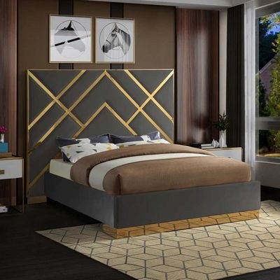 Wayfair Velvet Super King Bed Frame 200x200cm-Dark Grey-Elegant Upholstered Bed with Channel Tufted-Modern Design with Padded Headboard-Gold Metal Strip -Sturdy Base-Soft Fabric Finish-Ideal for Bedrooms & Villas - Image 3
