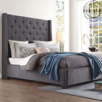 Radisson Super King Bed with Storage Bed Frame 200x200cm-Charcoal -Elegant Upholstered Bed with Button Tufted-Modern Design with Padded Headboard-Sturdy Base-Soft Fabric Finish-Ideal for Bedrooms & Villas - Image 2