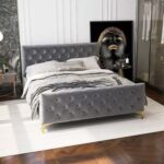 Alaysia Stitched Tufted Velvet Upholstery 200X200 Super King Bed-Grey