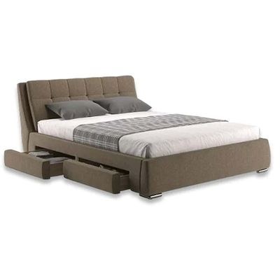 Vera Upholstered with Storage Bed Bed Frame Standard Size-Brown-Elegant Upholstered Bed with 4 Drawers-Modern Design with Padded Headboard-Sturdy Base-Soft Fabric Finish-Ideal for Bedrooms & Villas - Image 2