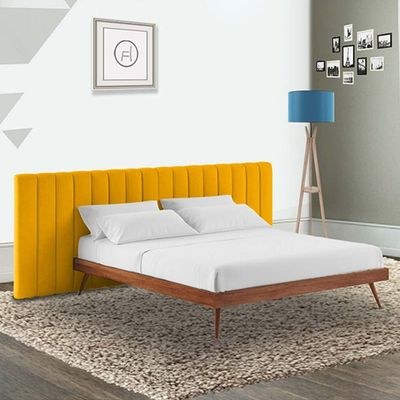 Megane Channel Tufted Super King Bed Frame 200x200cm-Yellow-Elegant Upholstered Bed with Channel Tufted-Modern Design with Wide Headboard-Sturdy Base-Soft Fabric Finish-Ideal for Bedrooms & Villas - Image 2
