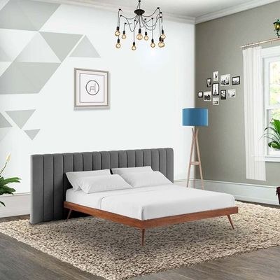 Megane Channel Tufted Super King Bed Frame 200x200cm-Grey-Elegant Upholstered Bed with Channel Tufted-Modern Design with Wide Headboard-Sturdy Base-Soft Fabric Finish-Ideal for Bedrooms & Villas - Image 2