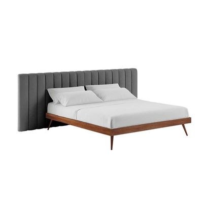 Megane Channel Tufted Super King Bed Frame 200x200cm-Grey-Elegant Upholstered Bed with Channel Tufted-Modern Design with Wide Headboard-Sturdy Base-Soft Fabric Finish-Ideal for Bedrooms & Villas - Image 3