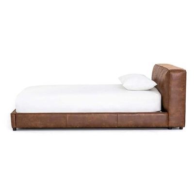 Chelsea Queen Bed PVC Leather Bed Frame 160x200cm-Brown-Elegant Upholstered Bed with Plain Headboard-Modern Design with Padded Headboard-Sturdy Base-Faux Leather Finish-Ideal for Bedrooms & Villas - Image 3