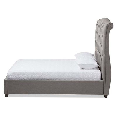 Shannon Upholstered Platform Super King Bed Frame 200x200cm-Grey-Elegant Upholstered Bed with Tufting-Modern Design with Padded Headboard-Sturdy Base-Soft Fabric Finish-Ideal for Bedrooms & Villas - Image 3