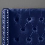 Aiden Velvet Queen Bed Frame 160x200cm-Navy Blue-Elegant Upholstered Bed with Button Tufted-Modern Design with Wing Headboard-Sturdy Base-Soft Fabric Finish-Ideal for Bedrooms & Villas