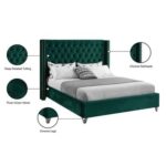 Aiden Velvet Super King Bed Frame 200x200cm-Green-Elegant Upholstered Bed with Button Tufted-Modern Design with Wing Headboard-Sturdy Base-Soft Fabric Finish-Ideal for Bedrooms & Villas