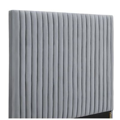 Abid Upholstered Super King Bed Frame 200x200cm-Grey-Elegant Upholstered Bed with Channel Tufted-Modern Design with Tall Headboard-Sturdy Base-Soft Fabric Finish-Ideal for Bedrooms & Villas - Image 4