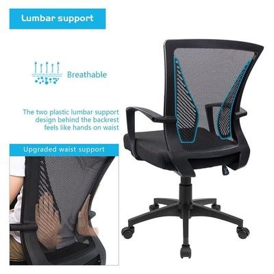 Mahmayi Mid Back Swivel Lumbar Support Mesh Office Chair - Ergonomic Design for Comfortable Work, Adjustable Height, Breathable Fabric - Ideal for Home or Office Use - Black - Image 3