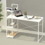 Mahmayi Computer Workstation Table with 4 Tier Storage Shelves for Home and Office Modern Stylish Computer Desk - White