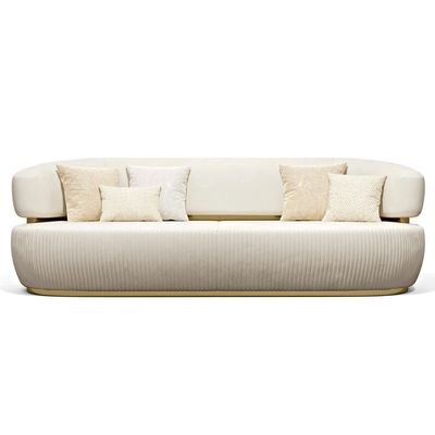 Nova 3 Seater Velvet Sofa - Ivory- L230cm x W110cm x H86cm - Image 4