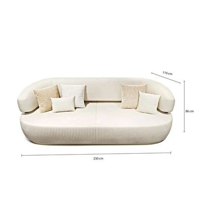 Nova 3 Seater Velvet Sofa - Ivory- L230cm x W110cm x H86cm - Image 5