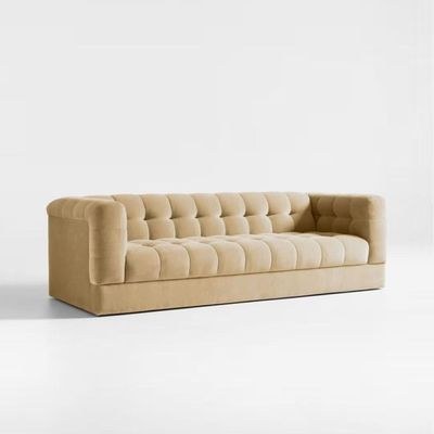 Zen Zone 3 Seater tufted sofa Velvet Fabric - Yellow - L 239cm x W 97cm x H 72cm - Image 5