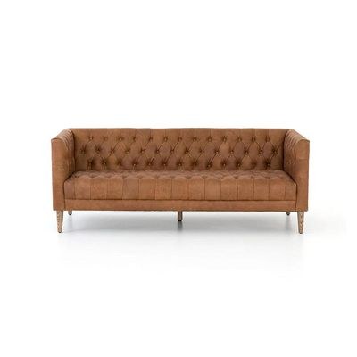 Blissful Breeze Tufted 3 Seater PU leather Sofa - Chocolate - L 228cm x W 88cm x H 71cm - Image 3