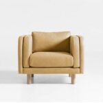 Art deco 3 Seater PU leather Curved Arm Sofa - Yellow - L 200cm x W 88cm x H 73cm