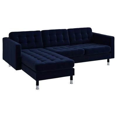 Verve Chaise 3 Seater Velvet Corner Sofa -Navy Blue - L158cm x W240cm x H78cm - Image 3