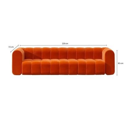 Yawalrack Modern 3-Seater Velvet Sofa - Orange - L 220cm x W 72cm x H 85cm - Image 4