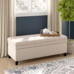 Juliana Tufted Rectangle Storage Ottoman Fabric - Beige - L 127cm x W 50cm x H 45cm