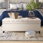 Juliana Tufted Rectangle Storage Ottoman Fabric - Beige - L 127cm x W 50cm x H 45cm