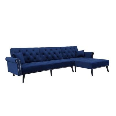 Kerry Corner 5 Seater Sofa Wide Sofa & Chaise Velvet Fabric - Navy Blue - L 292cm x W 84cm x H 82cm - Image 3