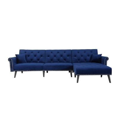 Kerry Corner 5 Seater Sofa Wide Sofa & Chaise Velvet Fabric - Navy Blue - L 292cm x W 84cm x H 82cm - Image 4