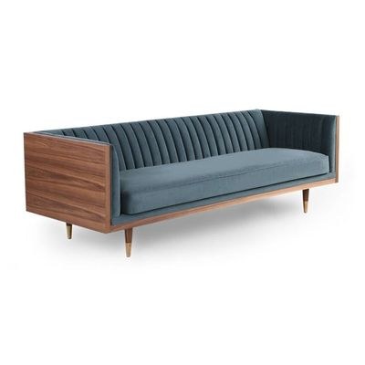 Lush Lounge 3 Seater Square Arm Sofa Velvet Fabric - Navy Blue - L 219cm x W 80cm x H 69cm - Image 3