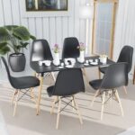 Cenare 7-Piece Dining Set for Kitchen, 140 X 80 Dining Table With 6 X DSW Plastic Dining Chair - Black