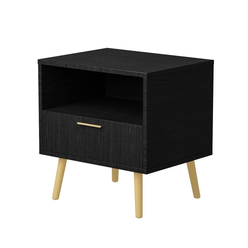 Shaula 1 Drawer Solid Wood Nightstand-Black - Image 3