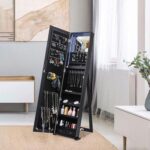 Jewelry Mirror Cabinet Armoire Organizer Standing-Black