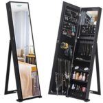 Jewelry Mirror Cabinet Armoire Organizer Standing-Black