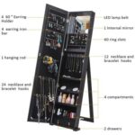 Jewelry Mirror Cabinet Armoire Organizer Standing-Black